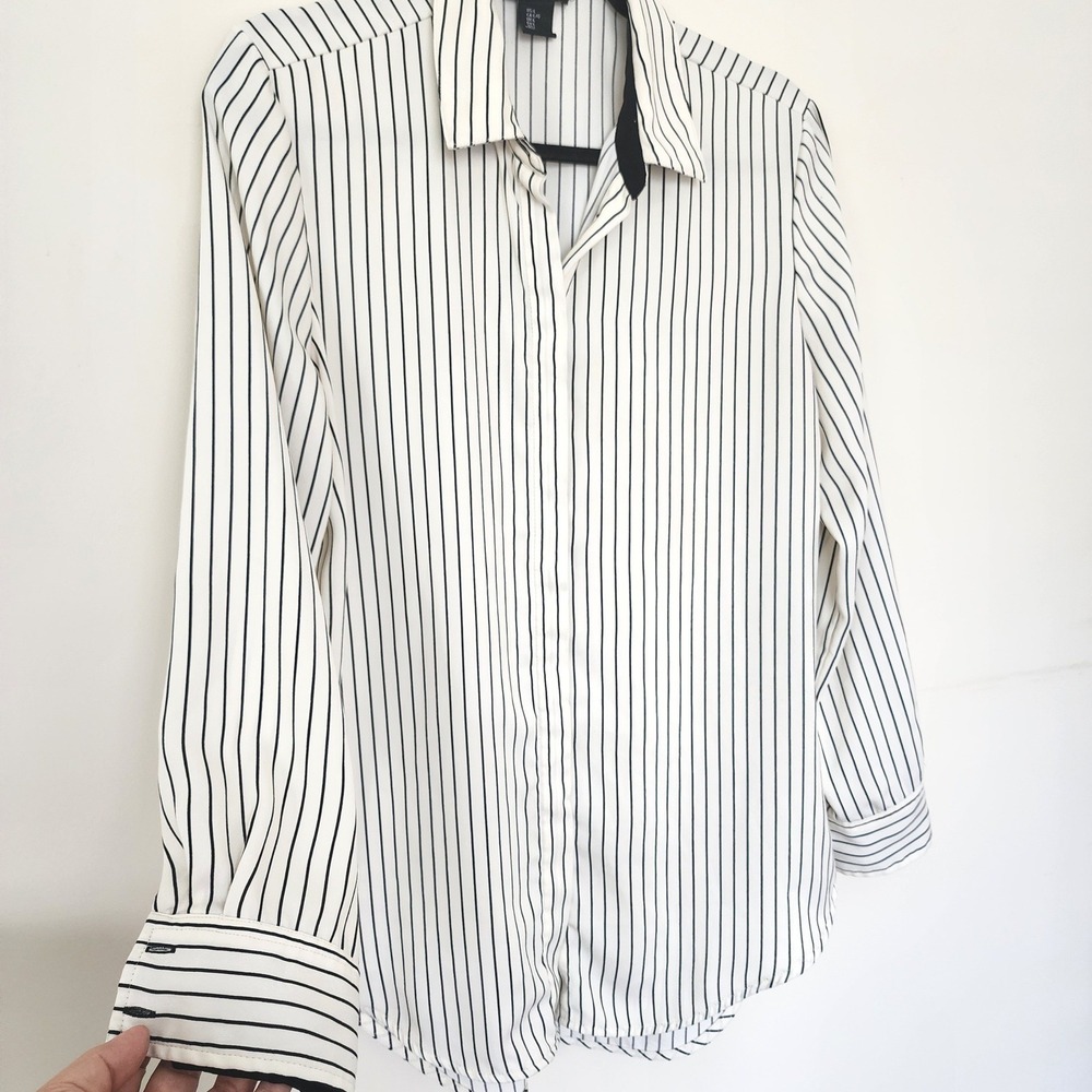 Rachel Zoe White Striped Button Down Top Long Sleeve L Office Preppy Luxury Chic - Picture 3 of 7